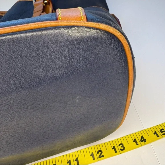 Vintage Dooney & Bourke Blue and Brown Large Leather Tote with Pink Interior - Picture 15 of 16